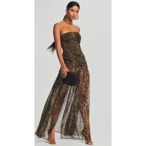 Retrofete Nicole Gown - Olive Black Tiger Print Dress - Medium